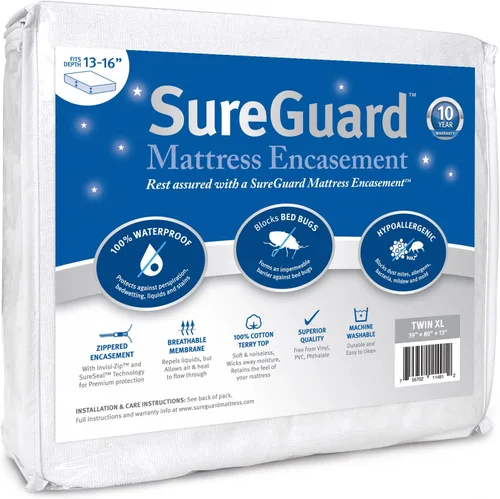 Miniatura 19 de Funda SureGuard Mattress Encasement de seis lados con cremallera, 100 % impermeable, hipoalergénica, Profundidad 33.02 cm - 40.64 cm, Blanco, King