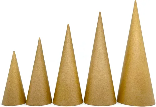 Paquete variado de conos de papel maché de fondo abierto, paquete variado de 5 – 13.75 x 5, 12.2 x 4.5, 10.63 x 4, 8.8 x 3.5, 7 x 3 pulgadas para