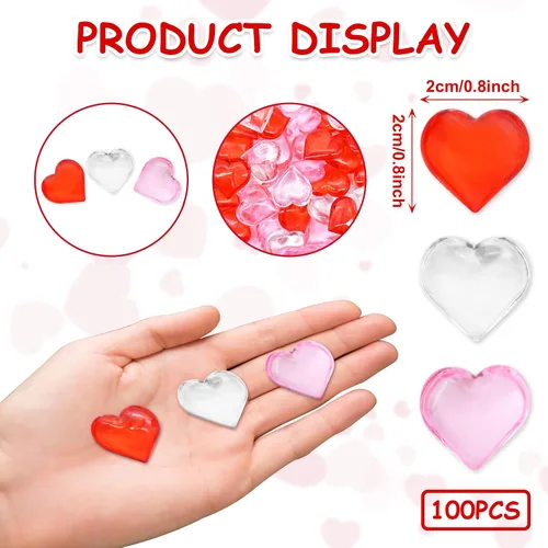 Miniatura 2 de 100 adornos de corazones acrílicos 3D, mini cuentas de cristales transparentes, rojos y rosados, jarrón disperso de mesa, manualidades para el día