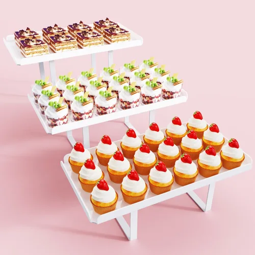 Miniatura 16 de Bakzon Soporte de 3 piezas para cupcakes, juego de mesa de postres de acrílico transparente con patas de soporte de hierro para cumpleaños