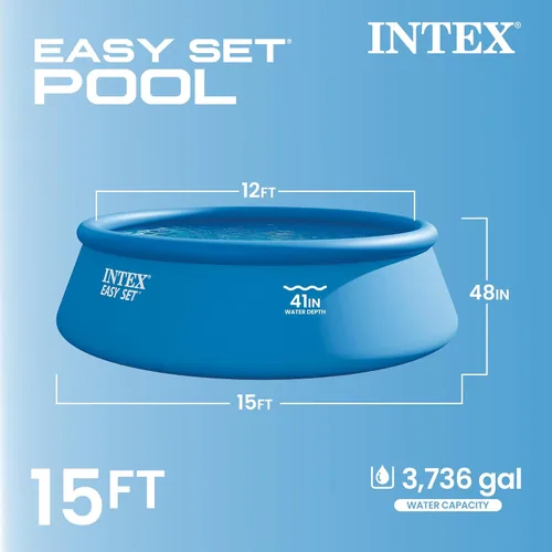 Miniatura 3 de Intex Juego de piscina inflable redonda de 15 x 48 pulgadas para exteriores con escalera, bomba de filtro y kit de limpieza de piscina