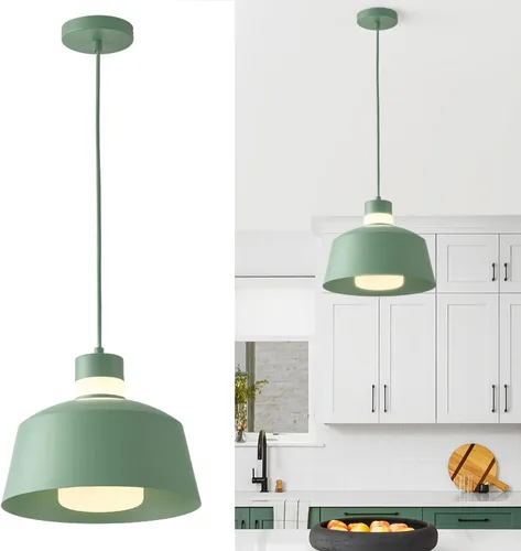 Miniatura 11 de ANYLOVE Macaron - Lámpara colgante de isla de cocina, lámparas colgantes rosas de 11 pulgadas con pantalla de vidrio esmerilado, altura ajustable