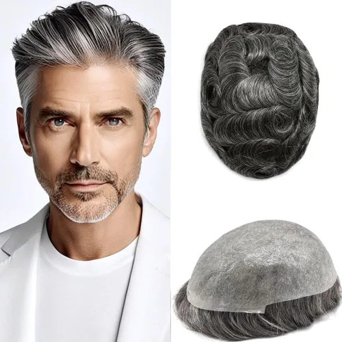 Miniatura 55 de Hombres Toupee Hair Thin Skin Men Human Hair Piece Men Toupee Cabello humano V-loop de aspecto natural Toupee Hombres Hairpiece Men Hair System