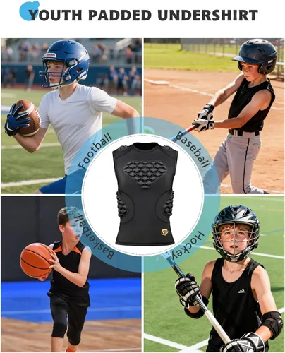 Miniatura 7 de Chaleco de compresión acolchado para jóvenes, protector de pecho para fútbol, béisbol