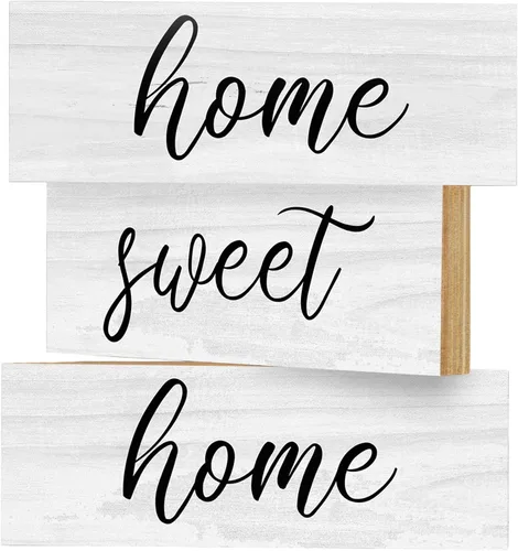 JennyGems Home Sweet Home - Juego de 3 letreros de madera con bloques de madera, decoración de bandeja escalonada, regalos de inauguración de la