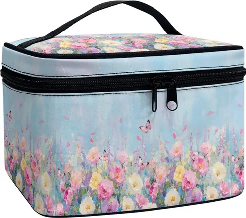 Miniatura 13 de 60S Groovy Hippie Flower Pink Pattern Travel Makeup Bags for Women Portable Tote Cosmetic Case with Carry Handle Toiletry Accessories Storage