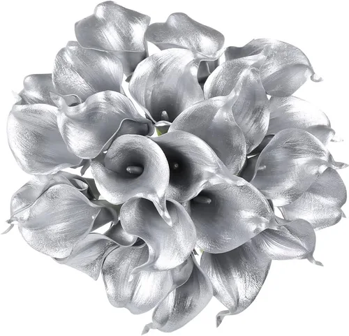 Miniatura 10 de IPOPU 24 flores falsas azules, flores de seda de tacto real para ramos de boda, centros de mesa, despedida de soltera, fiesta, hogar, arreglos