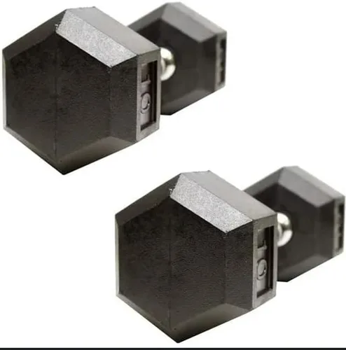 Miniatura 2 de Barbell Rubber encased Hex Dumbbell Weights with Metal Handles for Strength Training, Full Body Workout. Sold as a Pairs