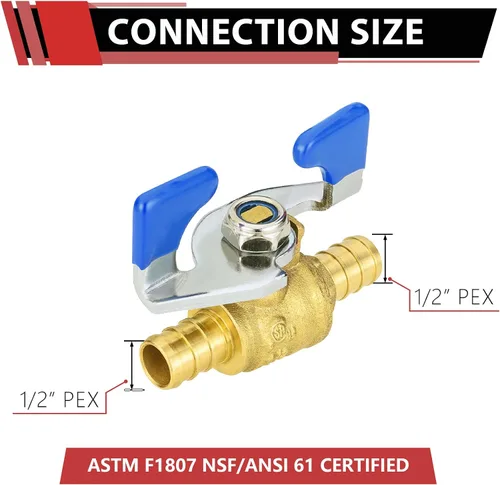 Miniatura 2 de EFIELD Válvula de bola de latón con cierre Pex de 1/2 pulgada para agua potable caliente y fría, con nivel de mariposa, (VALVE167)