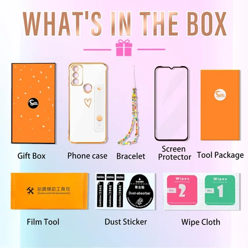 Miniatura 7 de Likiyami Funda 3 en 1 para Motorola Moto G Pure 2021 con diseño de corazón para mujeres y niñas, bonita, de lujo, bonita con soporte, funda estética