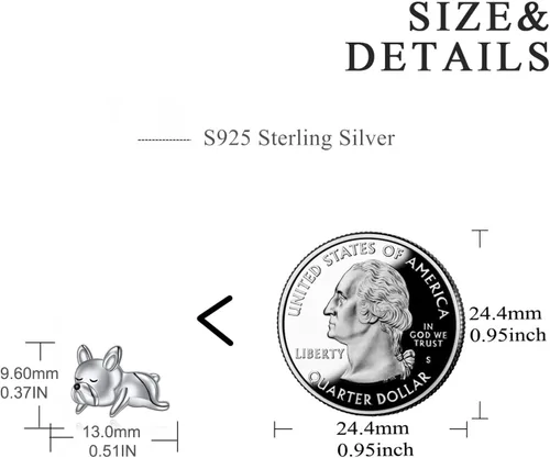 Miniatura 5 de Aretes de bulldog francés de plata de ley 925 con diseño de perro de animales lindos regalos para mujeres