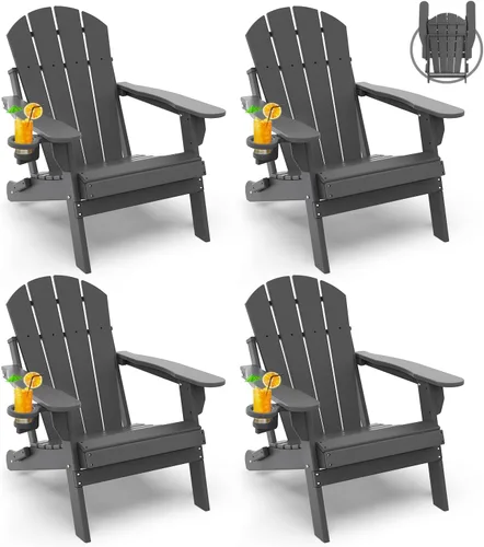 Miniatura 32 de GREENVINES Juego de 2 sillas plegables Adirondack Plástico HDPE Silla para hoguera Todo clima Portavasos Rojo para terraza, patio