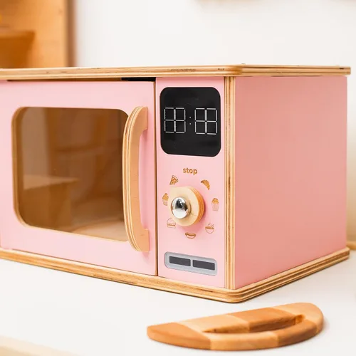 Miniatura 7 de Horno de microondas de madera para niños, muebles Montessori para niños pequeños, juguete de microondas, madera para niños, sala de juegos de madera