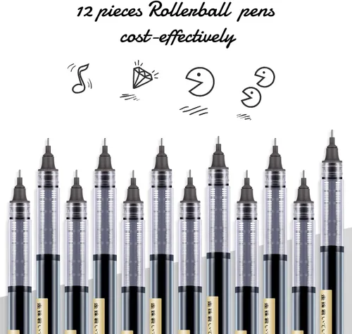 Miniatura 3 de Frienda 12 piezas bolígrafos de bola rodante de 0.5 mm japoneses de punta fina de secado rápido, tinta líquida, escritura suave para oficina y Negro