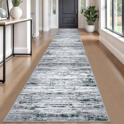 Miniatura 79 de Lansny Alfombra moderna abstracta de 2 x 5 pies, color negro, gris, blanco, lavable, alfombra de entrada para cocina, alfombra antideslizante suave