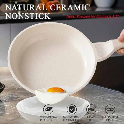 Sartén antiadherente de cerámica de inducción, sartén ligera, saludable y no tóxica, sartén para huevos compatible con todas las estufas (blanco, 8