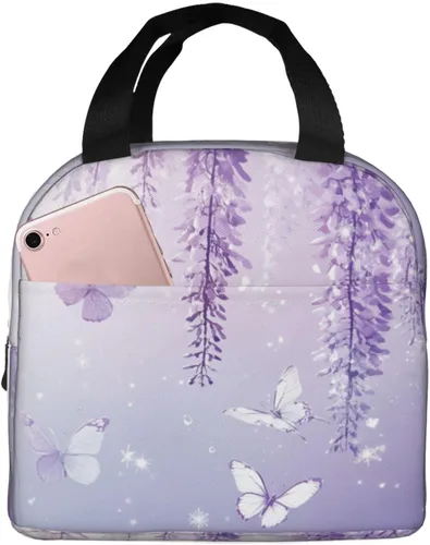 Miniatura 46 de Lonchera con diseño a cuadros azules aislada, bolsa térmica para almuerzo para adultos, niños, niñas, mujeres, oficina, trabajo, escuela, picnic