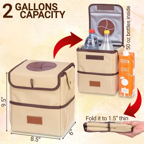 Miniatura 4 de Creathing - Bote de basura para coche, impermeable, con tapa, consola o asiento Beige
