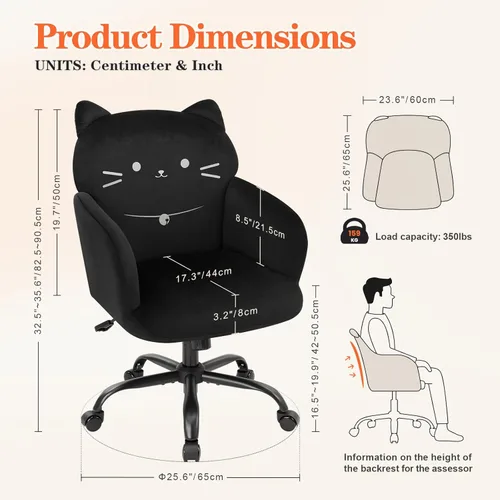 Miniatura 2 de IWMH Silla de oficina en casa, silla de escritorio de asiento ancho, lindas sillas giratorias de terciopelo para tocador, sillas de tareas con Negro