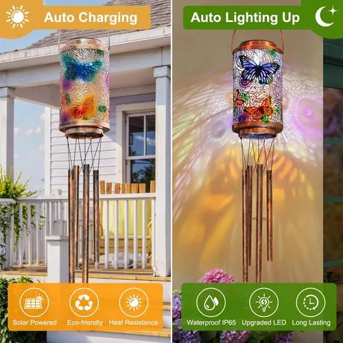 Miniatura 4 de Campanillas de viento solares de mariposa para exteriores, regalos de jardín para mamá, faroles solares para decoración al aire libre para balcón