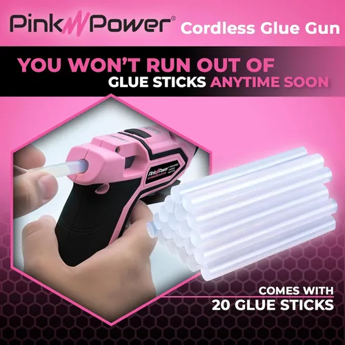 Miniatura 4 de Pink Power Mini kit de pistola de pegamento caliente inalámbrica con soporte, 20 varillas, funciona con pilas, inalámbrico, calentamiento rápido