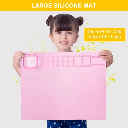 Miniatura 2 de Tapete de Pintura de Silicona, Tapete de Arte con Taza, Herramienta Limpiadora de Pinceles de Pintura Artesanal, para Artistas Niños, Regalo de Rosa
