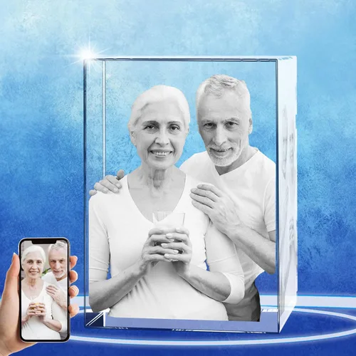 Foto de Cristal 3D Personalizada, Marco de Fotos de Vidrio Grabado con Láser Personalizado, Excelentes Regalos de Aniversario, Cumpleaños, Navidad,