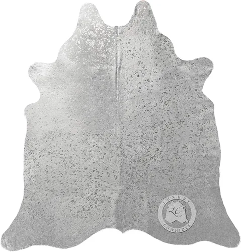 Sunshine Cowhides Alfombra de piel de vaca 100% auténtica, color plateado metálico sobre blanco hueso, alfombra de estilo moderno de piel animal y