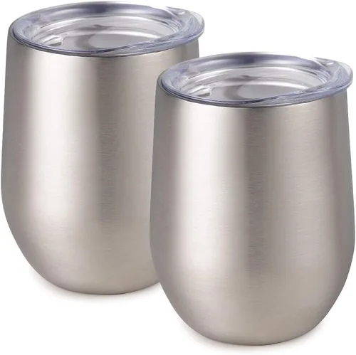 Miniatura 36 de Maars Bev - Vaso de vino de acero inoxidable sin tallo con tapa, aislado al vacío de 12 onzas, a prueba de derrames, apto para viajes, vasos midnight