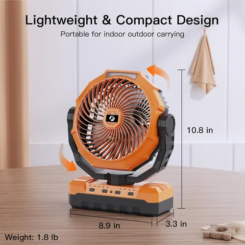 Miniatura 6 de FRIZCOL Ventilador de campamento 3 en 1 – Ventiladores portátiles recargables – Ventilador alimentado por batería de 24000 mAh con luz y control