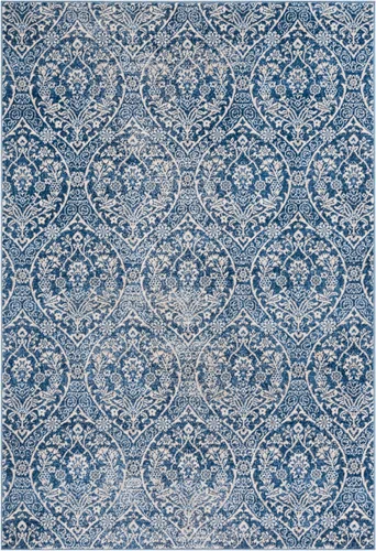 Miniatura 3 de SAFAVIEH Brentwood Collection Alfombra - 5'3" x 7'6", azul marino y gris claro, diseño floral damascado de estilo Ogee, sin desprendimiento