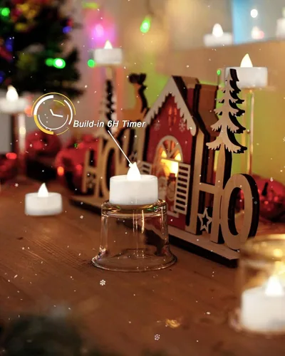 Miniatura 2 de BEICHI Paquete de 24 Velas de Té con Temporizador, Velas LED Operadas a Batería, Vela Votiva Sin Llama Integrada de 6 Horas, Velas Votivas