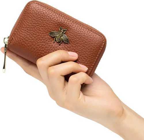 Miniatura 5 de imeetu - Tarjetero de cuero con cremallera y contra identificación por radiofrecuencia (RFID) pequeño, cartera para mujer