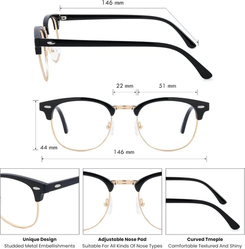 Miniatura 4 de GUDVUE Lentes de luz azul, para computadora/juegos/TV/teléfonos para mujeres/hombres, antirreflejos/UV400/fatiga ocular, negro/dorado
