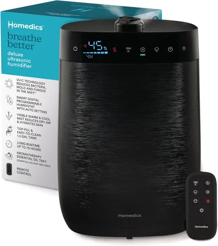 Homedics Humidificador ultrasónico de lujo para habitaciones grandes, niebla cálida o fría, tecnología UV-C, tanque de llenado superior de 1.5