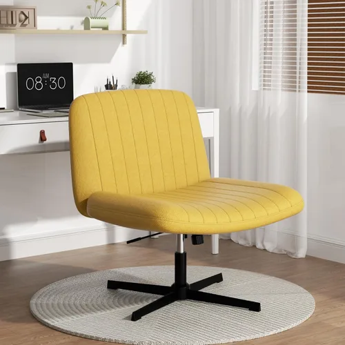 Miniatura 15 de SUNLEI Silla de oficina con patas cruzadas con ruedas, silla ancha sin brazos para escritorio de tocador, sillas cómodas cruzadas con respaldo