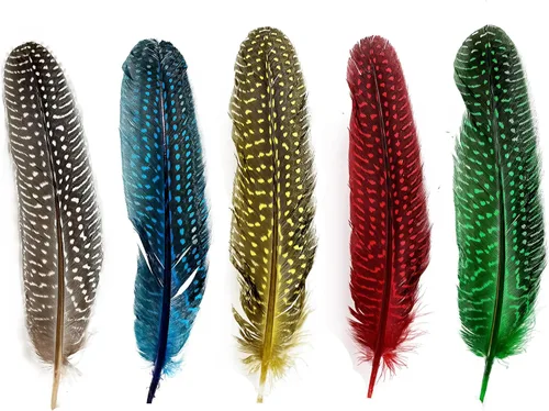 Miniatura 5 de HAPPY FEATHER Plumaje natural de ala de Guinea de 6 a 9 pulgadas para manualidades, decoración de joyas y ropa, paquete de 20 unidades, color azul