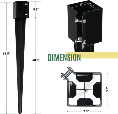 Miniatura 2 de Anclaje de poste de valla de 4"x4", Anclaje de poste de valla de metal resistente de 36"x4"x4" con punta de tierra para buzón, comedero de pájaros