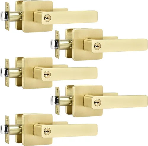 Miniatura 25 de Leydebong - Paquete de 4 picaportes resistentes para entrada con llave, manija dorada, llaves iguales/combo con llave, reversible para la izquierda