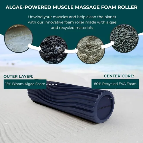 Miniatura 7 de Oceanfoam Tidal Roller - Azul Marino Oscuro - Rodillo de espuma para masaje muscular para dolor de espalda y estiramiento - Textura de onda ancha