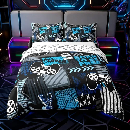 Miniatura 9 de 100% Algodón Natural Acuarela Juego de Ropa de Cama con Diseño Marino para Niños y Niñas, Juego de Cama con Estrella de Mar y Caracol Azul, Juego