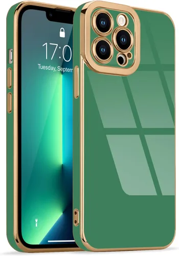 Miniatura 72 de Lafunda Diseñada para iPhone 13 Pro, fundas lujosas con chapado lindo para mujeres y niñas, elegante borde dorado, a prueba de golpes, TPU con funda