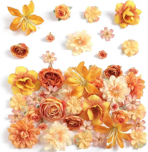 Miniatura 9 de rongflower Cabezas de flores falsas para manualidades, rosas artificiales de seda negra, peonías, margaritas y cabezas florales (paquete de 48)