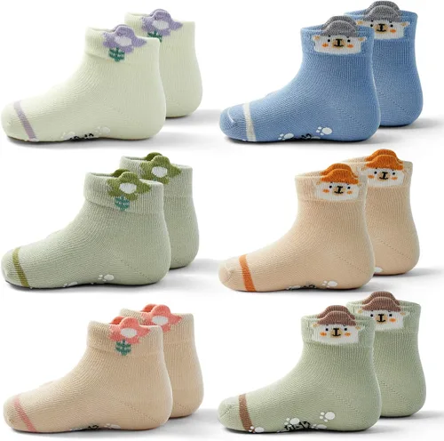 Miniatura 9 de Moon Tree Calcetines antideslizantes para bebés y niñas, calcetines de rodilla con puños para bebés, calcetines antideslizantes de algodón