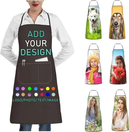 Miniatura 22 de Delantal personalizado con 2 bolsillos, personalizable con nombre, texto, logotipo, foto, cocina, horneado, delantal de cocina para mujeres y hombres