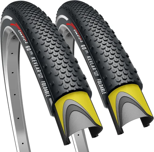 Fincci Pair 700x38c Bike Tire - Gravel Foldable Kevlar 40-622 Puncture Resistant Bike Tires 1 mm Nylon - Grooved 700c Bike Tire - 28 inch Tyre for