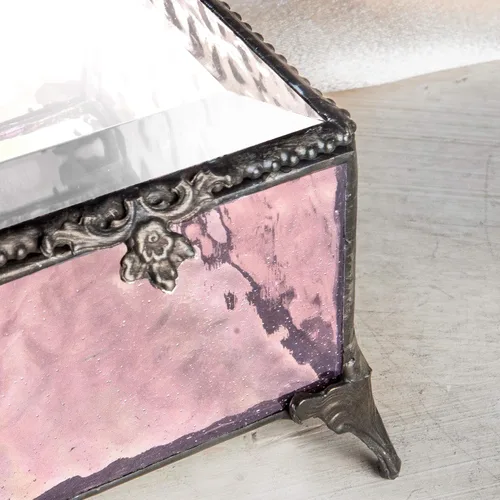 Miniatura 6 de J Devlin - Caja de vitrales de color rosa, decoración de recuerdo, caja 903