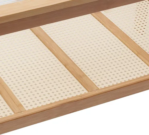 Miniatura 9 de Mesa auxiliar rectangular de 2 niveles de mediados de siglo con parte superior de cristal y estante de almacenamiento rústico, soporte de TV
