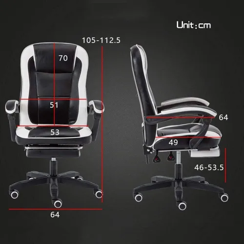 Miniatura 2 de Leather Desk Gaming Chair with Waist Massage Adjustable Height Reclining Ergonomic Racing Office Chair for Study Office,Black