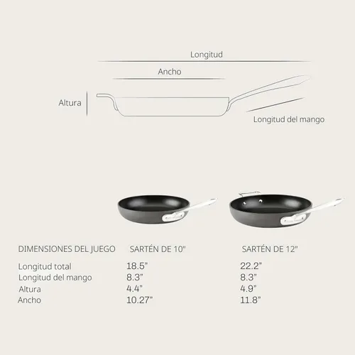Miniatura 4 de All-Clad E7859064 HA1 - Juego de utensilios de cocina antiadherentes duro anodizado, sartén de 10 y 12 pulgadas, 2 piezas, color negro